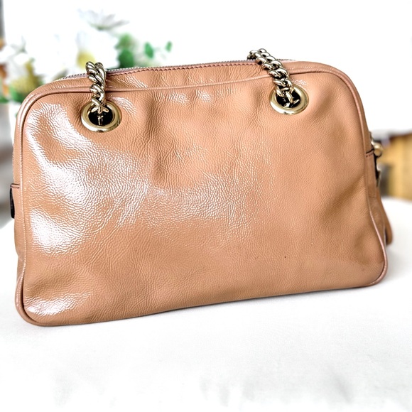 Gucci SoHo Small Tan Patent Leather Top Zip Chain Strap Tassel Shoulder Bag - Picture 4 of 17